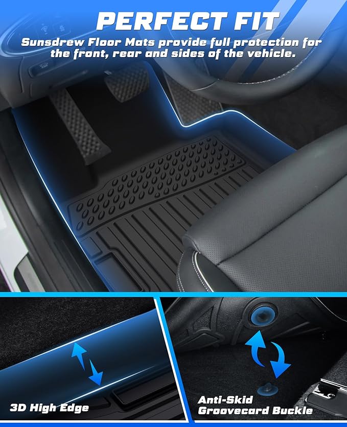 Sunsdrew Floor Mats for 2022-2025 2026 Genesis GV70 Accessories (Not for Electrified GV70), All Weather Car Mats Front Rear 2 Rows Floor Liners TPE Rubber Raised Edge
