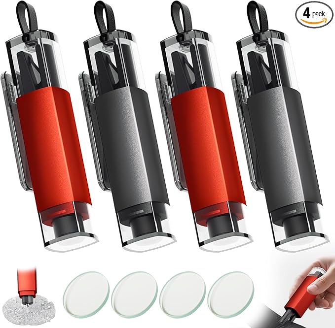 4PCS Window Breaker Seatbelt Cutter Car Safety Hammer, 2-in-1 Glass Breaker and Seat Belt Cutter with Test Glass, Underwater 