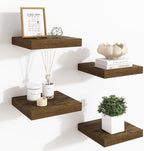 Fun Memories Floating Shelves for Wall - 7.5 Inch Square Shelves with Invisible Brackets, Brown Small Wall Shelf for Living R