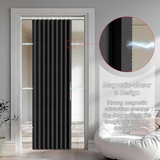 Jilron Accordion Door Curtain Set - 100% Blackout, with Curtain Rod Included, for Bedroom Privacy Protection (Black-43 W x 78