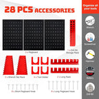 Goplus Garage Pegboard Tool Organizer, 4ft Metal Pegboard Wall Organizer w/3 Pegboards, Drill Bit Rack, Wrench Rack, Hooks Ac