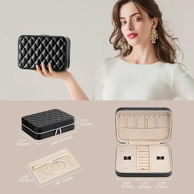 Lolalet Travel Jewelry Case for Women Girls, Travel Jewelry Organizer Box with Mirror & Clear Storage Bag, Small Portable Ear
