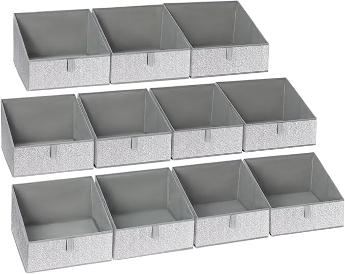 DIMJ Closet Storage Bins 10 Pack - Fabric Trapezoid Closet Organizer Bin, Foldable Storage Baskets for Shelves, Closet Shelf 