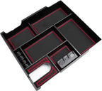 JDMCAR Compatible with Toyota Tundra Accessories 2014-2021 Center Console Organizer, Insert ABS Black Materials Tray, Armrest Secondary Storage Box - Full Tray -Red Trim