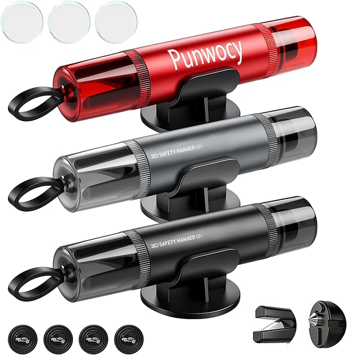 3-Pack Car Window Breaker with Seatbelt Cutter - Underwater Emergency Escape Tool, Tempered Glass Side Window Smasher Safety 