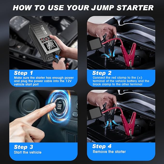 Jump Starter with Air Compressor, 7000A 180PSI Car Battery Jump Starter Jump Box (All Gas/10.0L Diesel), Battery Jumper