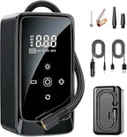 Tire Inflator Portable Air Compressor, Dual-Power (12V DC - Rechargeable) Digital Display Air Compressor, Tire Air Pump, with LED Work Light, for Car Tires, SUV, Motorcycle, Bicycle and Balls