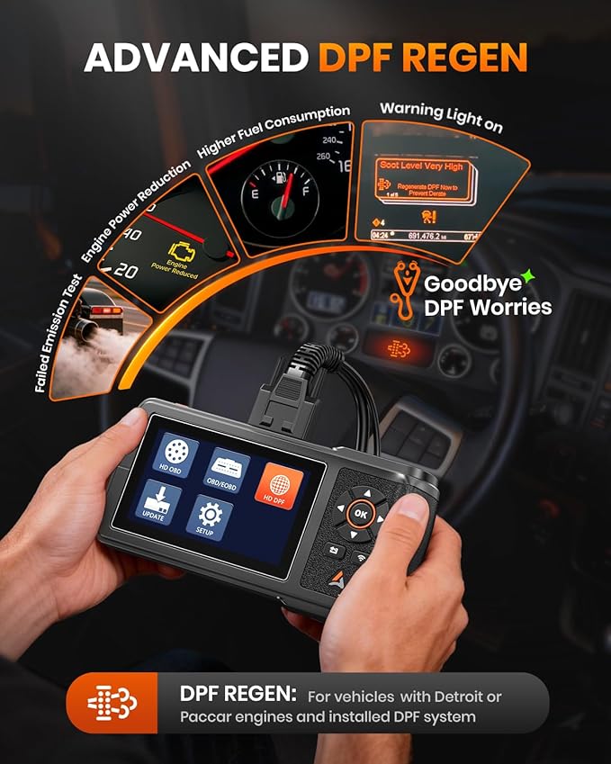 ANCEL HD431 Heavy Duty Truck Scanner, DPF Regen & Forced Reset for Paccar & Detroit Engines, Full System Diagnostics Diesel