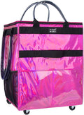 Reusable Grocery Bag with Wheels (Large, Glitter Pink), Shopping Trolley with 8 Pockets and Zipper Cover Foldable Rolling Tote for Women, Kitchen, Travel, Carries Up to 76LBS
