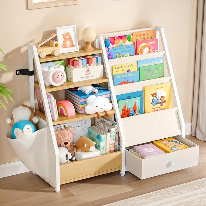 HAVLOTII Kids Bookshelf and Toy Storage - Book Shelf for Kids Rooms, Toddler Bookshelf Baby Bookcase for Nursery, Montessori 