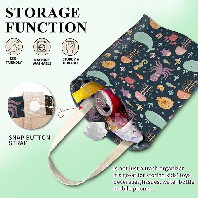 Car Trash Can, Cute Car Trash Bag, Hanging Car Organizer and Storage Bag, Trash Bin for Car Accessories, Vehicle, Travelling, Camping Cute Colorful Marine Animal