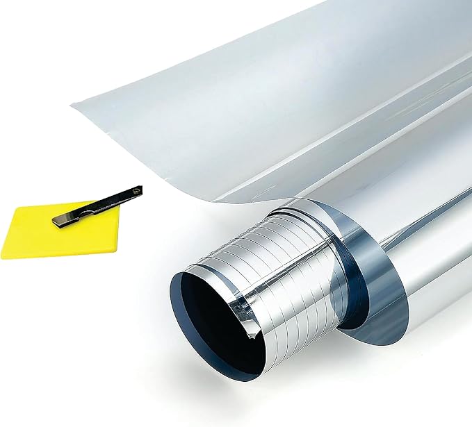 One Way Uncut Roll Window Tint Film Mirror Privacy UV Reflective Car Home Office Glass Scratch Resistant Film,for Privacy and Heat Reduction (Silver, 20" Inches x 20'Feet)
