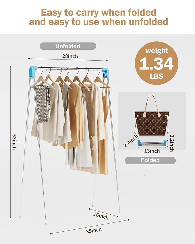 Travel Garment Rack ,Portable and Foldable，Folding Clothes Rack for Dance,Travel,Camping, Drying,RV, Indoor,Outdoor. A Collap