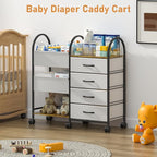 Baby Diaper Caddy Organizer Cart with Wheels, 4-Tier Rolling Diaper Cart with Dividers and Drawers, Multi-Layer Nursery Stora