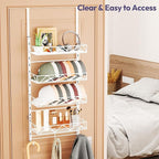 SWTYMIKI Over Door Hat Organizer - 5 Tier Wall Mounted Hat Rack with 4 Adjustable Metal Basket and 3 Hooks, Hanging Baseball 