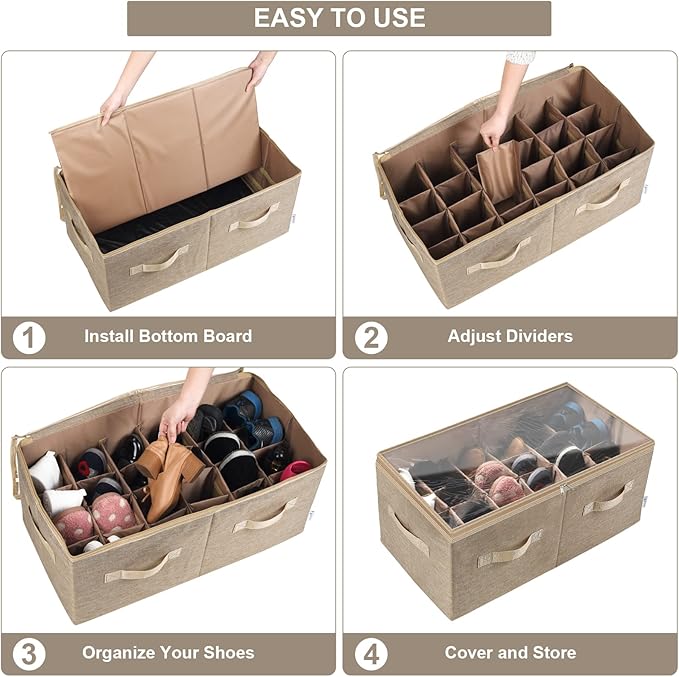 Moteph Shoe Organizer for Closet - Shoe Storage Organizer for Closet Organization with Clear Cover & Adjustable Dividers, Sho