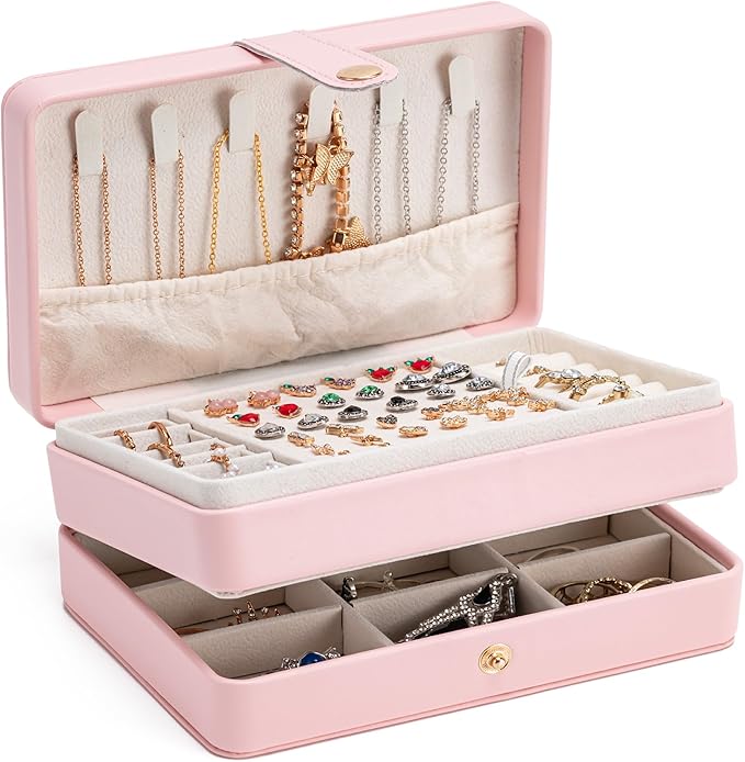 MODENGKONGJIAN Jewelry Organizer Box, 2-Layer Large Jewelry Storage Case, Portable Travel Jewelrys Display Holder for Earring