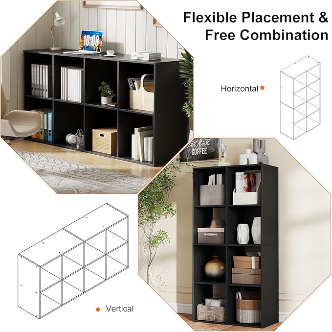 Sweetcrispy 8 Cube Storage Organizer - Open Cube Bookshelf with 4 Removable Back Panels, Display Storage Bookcase for Living 