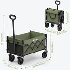 Collapsible Wagon with Wheels, 220 lbs Wagons Carts Foldable Wagon Cart with Flexible Handle, Lightweight Portable Folding Utility Grocery Shopping Cart for Grocery Sports Garden Camping, Green