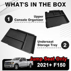 Muslogy Jump Seat Center Console Organizer Compatible with Ford F150 2021-2025 2026 Accessories Underseat Storage Insert Box Console Armrest Divider(Jump Seat ONLY) - 2PCS, Upper & Lower