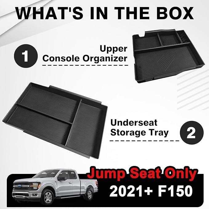 Muslogy Jump Seat Center Console Organizer Compatible with Ford F150 2021-2025 2026 Accessories Underseat Storage Insert Box Console Armrest Divider(Jump Seat ONLY) - 2PCS, Upper & Lower