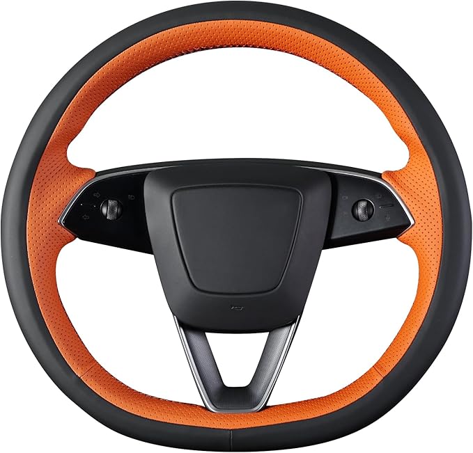 MEWANT DIY Stitching Real Leather Steering Wheel Cover Wrap for Tesla Model 3 Highland 2023-2025/Model Y 2025 Highland for Tesla Model 3/Model Y Accessories(3D Style)