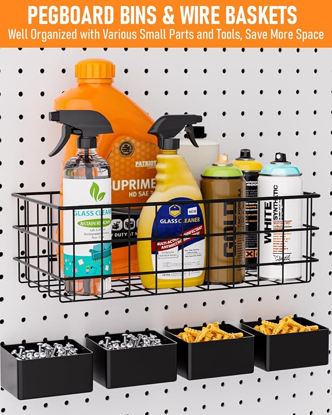 INCLY 238PCS Pegboard Accessories Organizer Kit, Peg Board Hooks Assortment with Peg Bins, Baskets, Paper Towel Holder for 1/