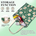 Car Trash Can, Cute Car Trash Bag, Hanging Car Organizer and Storage Bag, Trash Bin for Car Accessories, Vehicle, Travelling, Camping White Green Floral