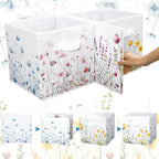 Geelin 6 Pcs WildFlower Cube Storage Bins 11 Inch White Storage Basket with Handle, Preppy Girls Organizer Basket, Collapsibl