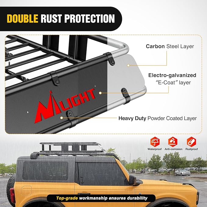 Nilight 64" x 39" x 6" Universal Roof Rack Cargo Basket Heavy-Duty 250LBS Capacity Rooftop Cargo Carrier Luggage Holder for SUV Truck Vehicle