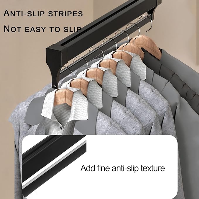 Pull-out clothes rail, Extendable Pull Out Closet Rod, Wardrobe Hanger with Sliding Rail, Wardrobe pull out clothes hanger, B