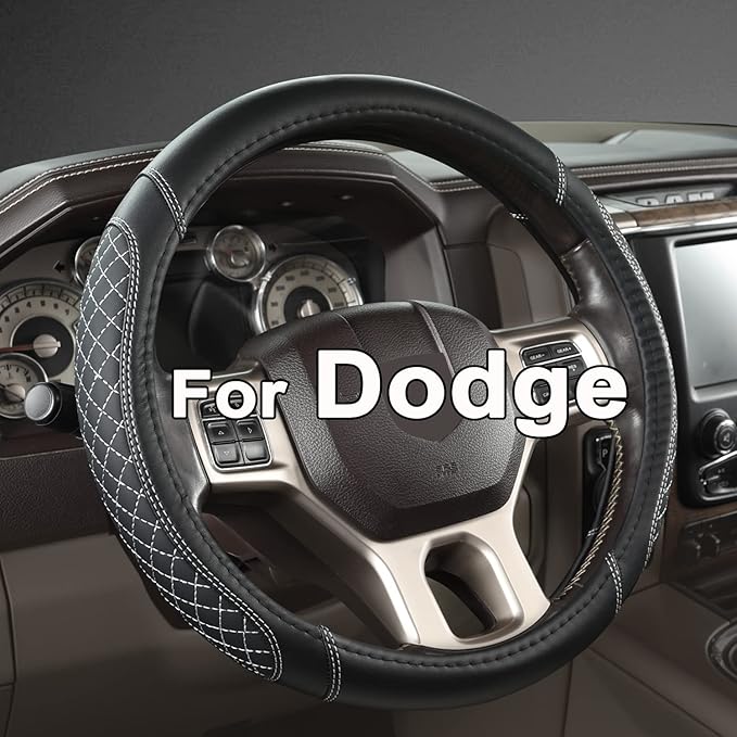 West Llama Customized Auto Car Steering Wheel Cover for Dodge 1989-2011 RAM 1500 2500 3500, Charger, Durango, Challenger(Diam