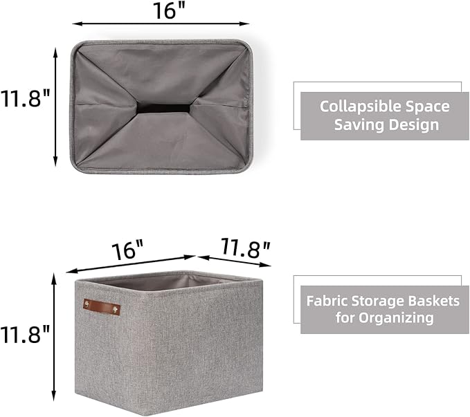 HNZIGE Large Rectangle Storage Baskets for Shelves 16"×11.8"×11.8" Fabric Storage Bins with Handles (2 Pack) Decorative Stora