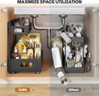 2 Pack Under Sink Organizer,Pull Out Cabinet Organizer with Smooth Cylindrical Rail,Metal Slide Out Drawer for Kitchen Bathro