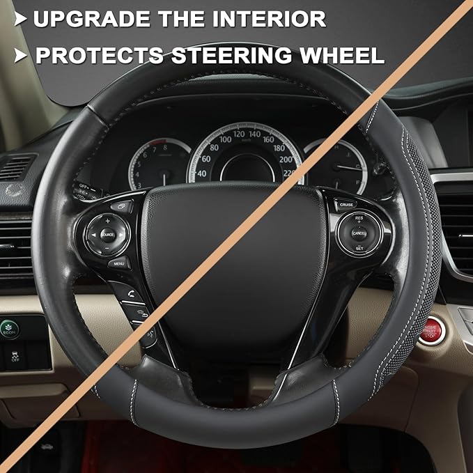 GIANT PANDA Microfiber Leather Steering Wheel Cover for Honda Accord,Civic,CR-V,HR-V,Pilot(Black+Gray Line-Standard Size)