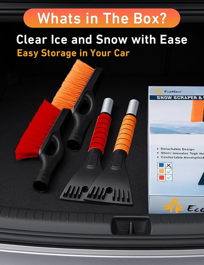 EcoNour 27" Car Snow Brush and Ice Scraper (2 Pack) | Aluminum Snow Scraper for Cars with Ergonomic Foam Grip | Scratch-Free Windshield Ice Scraper and Snow Remover for Cars and SUVs