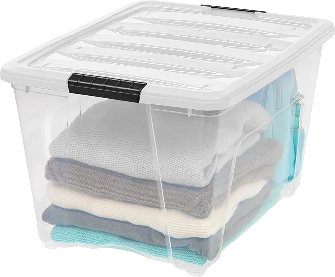 IRIS USA 6-Pack 54 Quart Stackable Storage Bins with Lids [Made in USA] - Everyday Organizer Latching Clear Plastic Organizat
