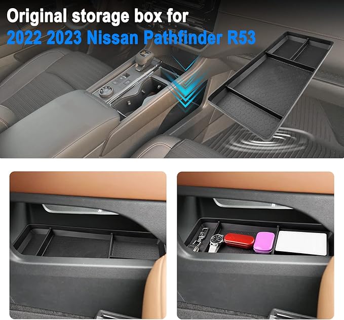 SHAOHAO 2025 2026 Pathfinder Lower Organizer Tray for 2022 2023 2024 2025 2026 Nissan Pathfinder Accessories 2022-2026 Pathfinder S/SV/SL/Rock Creek/Platinum Armrest Insert Storage Box Console Tray