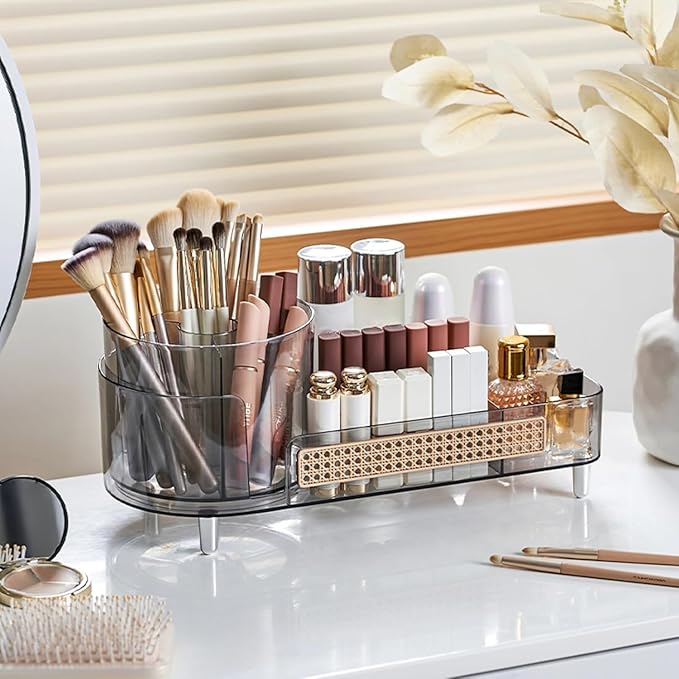 Booklov Roating Makeup Organizer for Vanity, Large Capacity Cosmetic Display Case, Clear Acrylic Countertop Beauty Storage Ho
