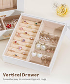 Homde Jewelry Organizer Girls Women Jewelry Box for Necklaces Rings Earrings Gift Bracelets Storage Case (White + Gold)