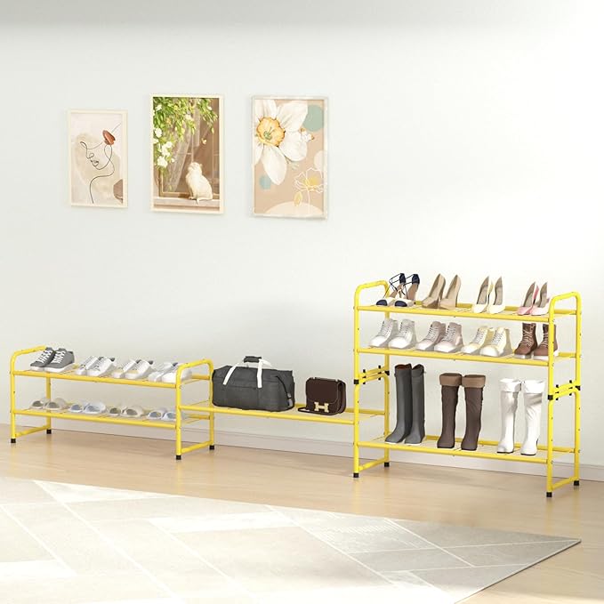 SUFAUY 2-Tier 33" Wide Shoe Rack, Closet Metal Wire, Stackable, Gold