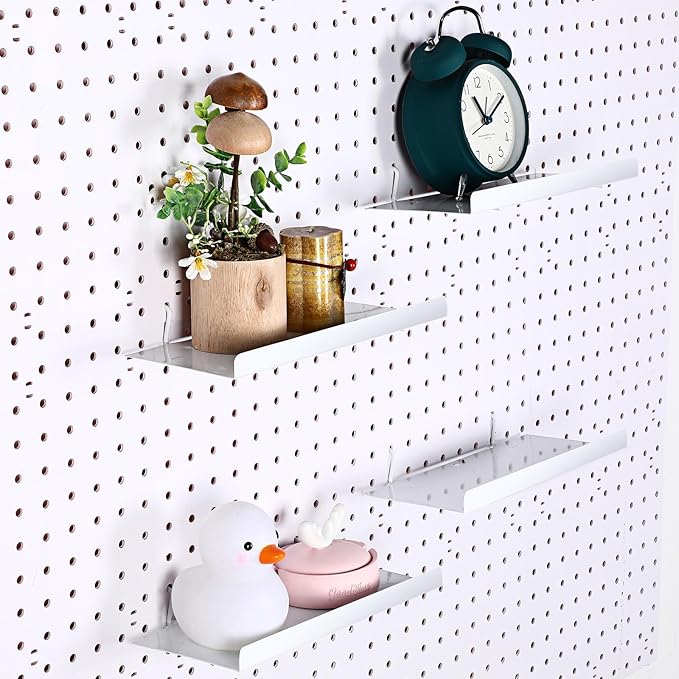 Beeveer 4 Pcs Pegboard Shelves Wall Organizer Brackets Pegboard Steel Tray Accessories Organizing Tools for Craft Garage Nurs