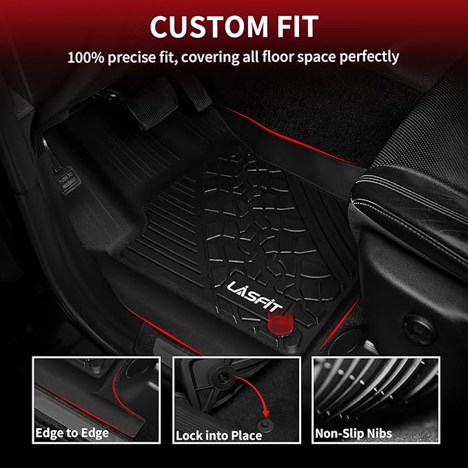 LASFIT Floor Mats for Jeep Grand Cherokee 2016-2021 5-Seat, for Dodge Durango 2016-2026 5-Seat (Not for 6-Seat), All Weather TPE Custom Fit Trunk Liners Car Floor Mats Black