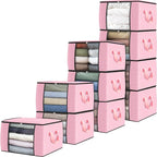 Fab totes 10 Pack Clothes Storage, Foldable Thick Fabric Blanket Storage Bags, Containers for Organizing Bedroom, Closet, Clo