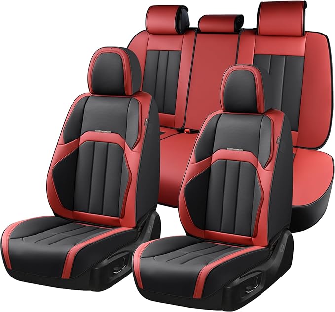 Coverado Car Seat Covers Front Set, Luxury Nappa Leather Seat Covers Universal Fit Waterproof Non-Slip Breathable Automotive 
