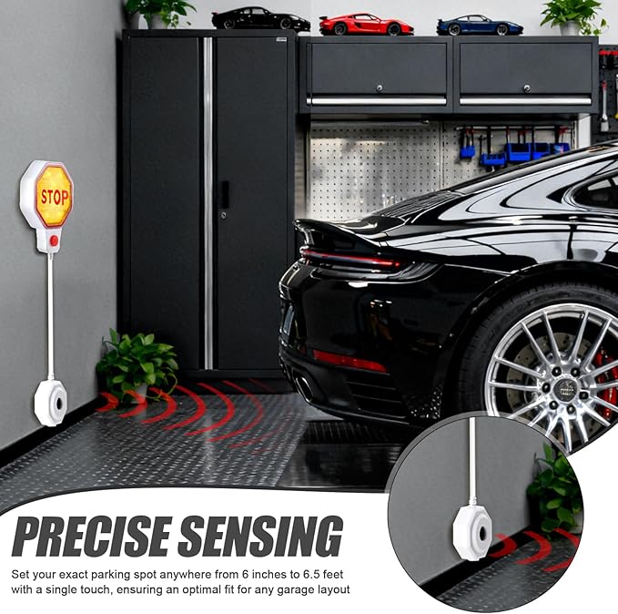 Lawnldyll Garage Parking Sensor Aid, Garage Stopper for Parking Car, Adjustable Car Stop Assistant with Red/Yellow/Green LED 