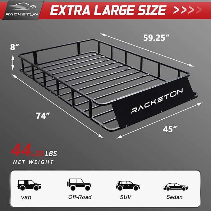 74”x45”x8” Roof Cargo Rack for SUV Car Trucks,Heavy Duty Cargo Basket Anti-Rust Top Luggage Rack