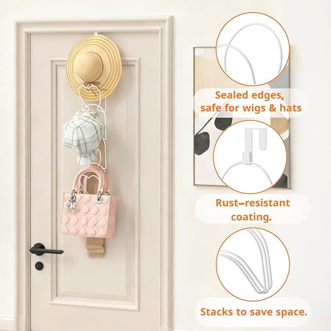 LINFIDITE 10 Pack Hat Rack Hanging Baseball Caps Display Storage Rack Hat Organizer Wigs Rack Over Door Wall Mounted Scarves 