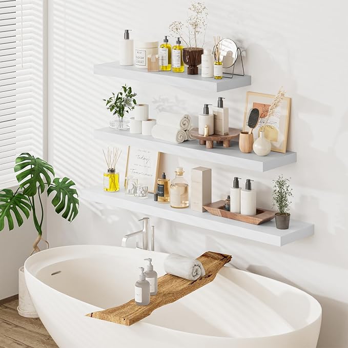 Heimlove 12inch Deep Floating Shelves for Wall, Mounted Shelves 55" W x 12" D x 1.5" H, wall Shelf for Bedroom Living Room Ba