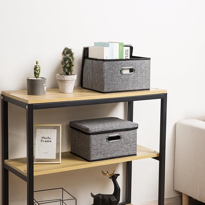 PRANDOM Storage Bins with Lids [3-Pack] Linen Fabric Foldable Storage Boxes Organizer Containers Baskets Cube with Cover for 